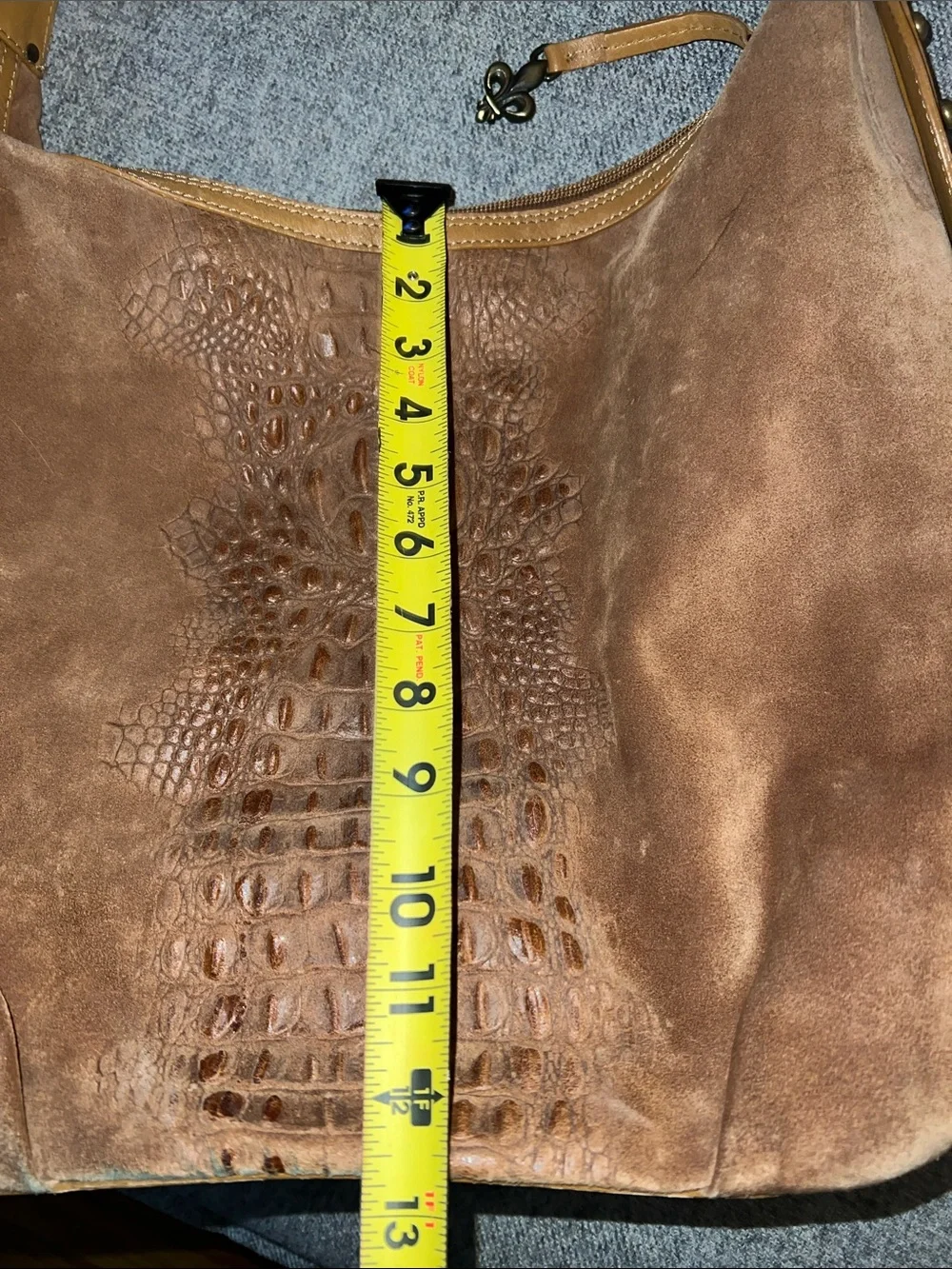Donald J. Pliner Suede Croc-Embossed Hobo Bag in Brown EUC